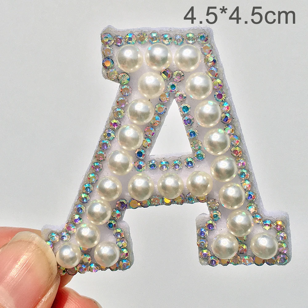 26pcs/set A-Z  Pearl Rhinestone  English Letter Sew on Patches  Applique  3D  Handmade  Letters Beaded Diy Patch