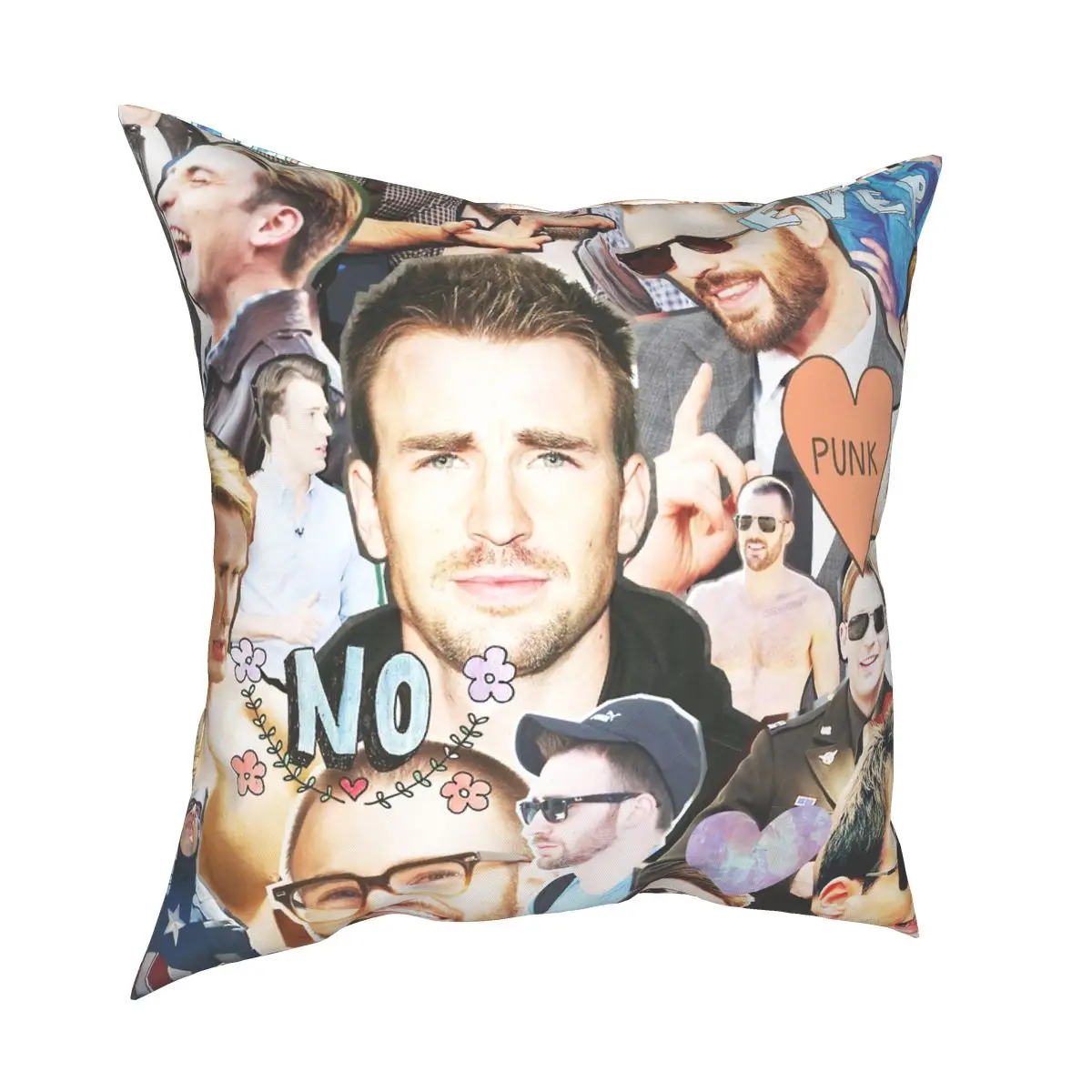 Chris Evans Collage Square Pillowcase Polyester Creative Zip Decorative Pillow Case for Room Cushion Cover 45x45