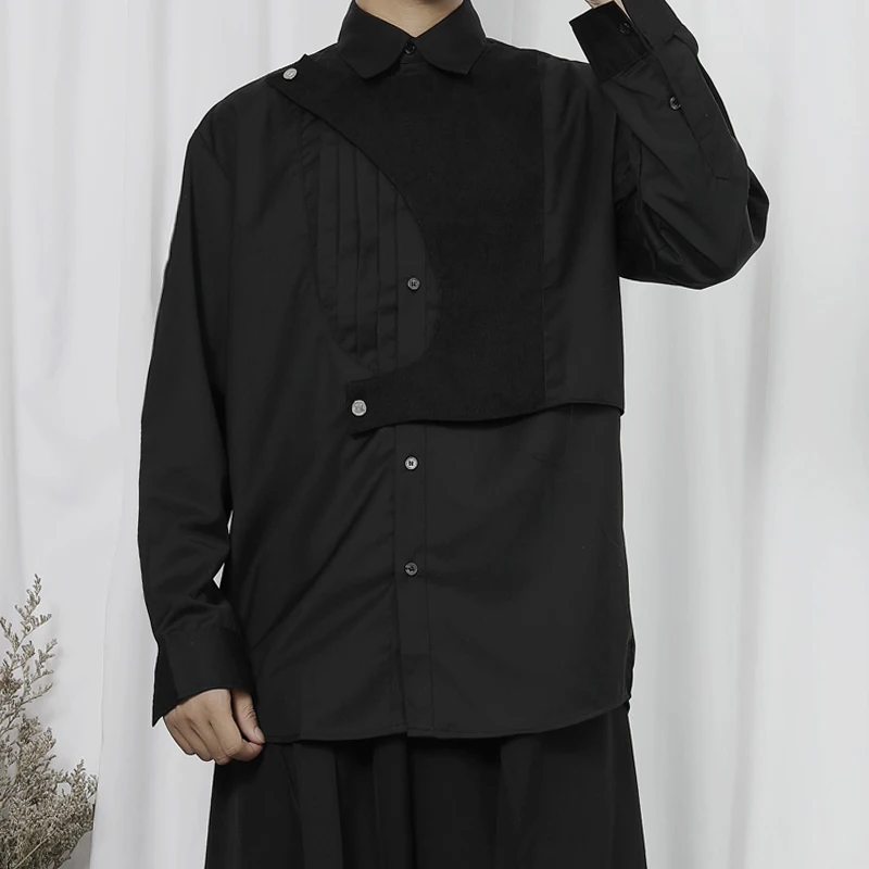 Men's Long Sleeve Shirt Spring And Autumn New Dark Personality Stitching Design Work Style Fashion Casual Large Size Shirt