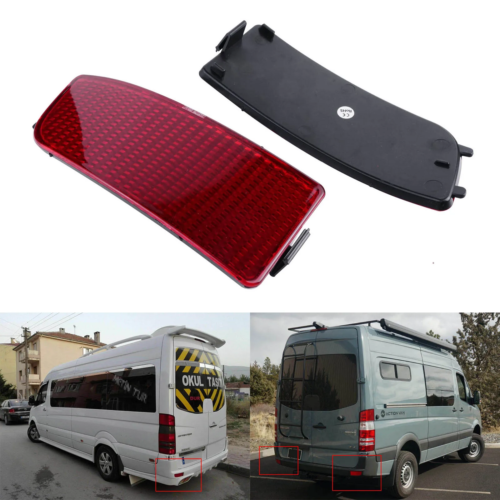 2x For VW Crafter 2E Sprinter W906 2006-18 Rear Bumper Reflector Red Lens Cover