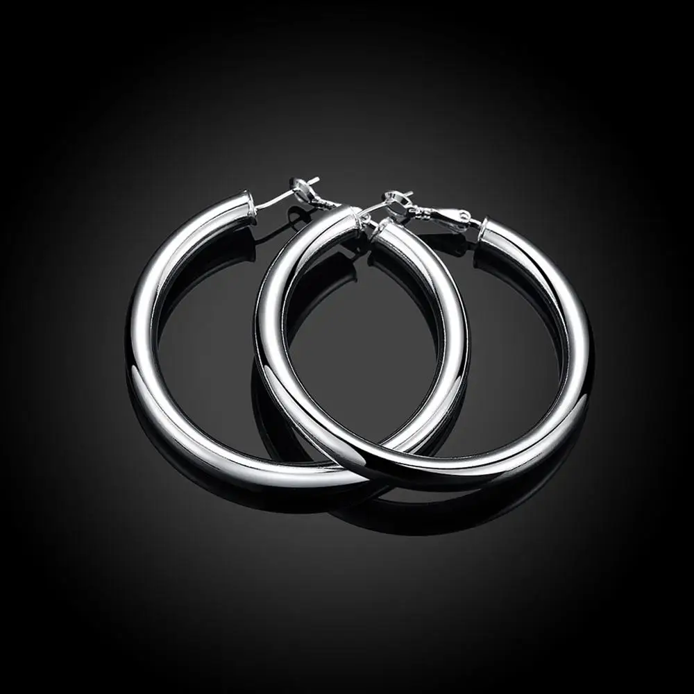 Pendientes de plata esterlina 925 para mujer, aretes grandes simples de 4CM, joyería, regalos de boda