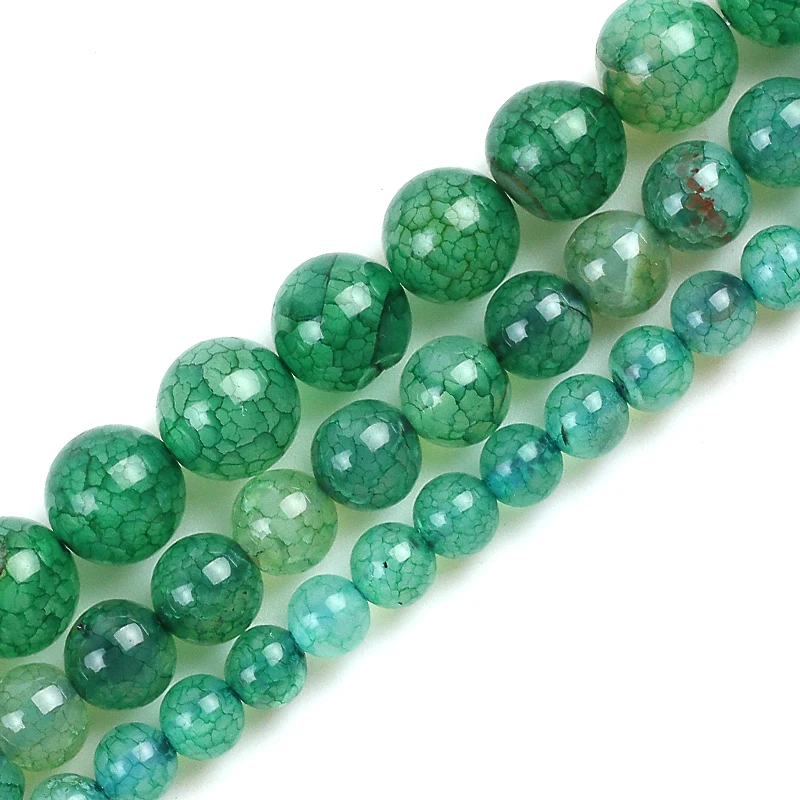 Wholesale Natural Green Fire Dragon Veins Agates Beads Round Loose Stone Beads for Making Jewelry DIY Bracelet 15'' 6/8/10mm