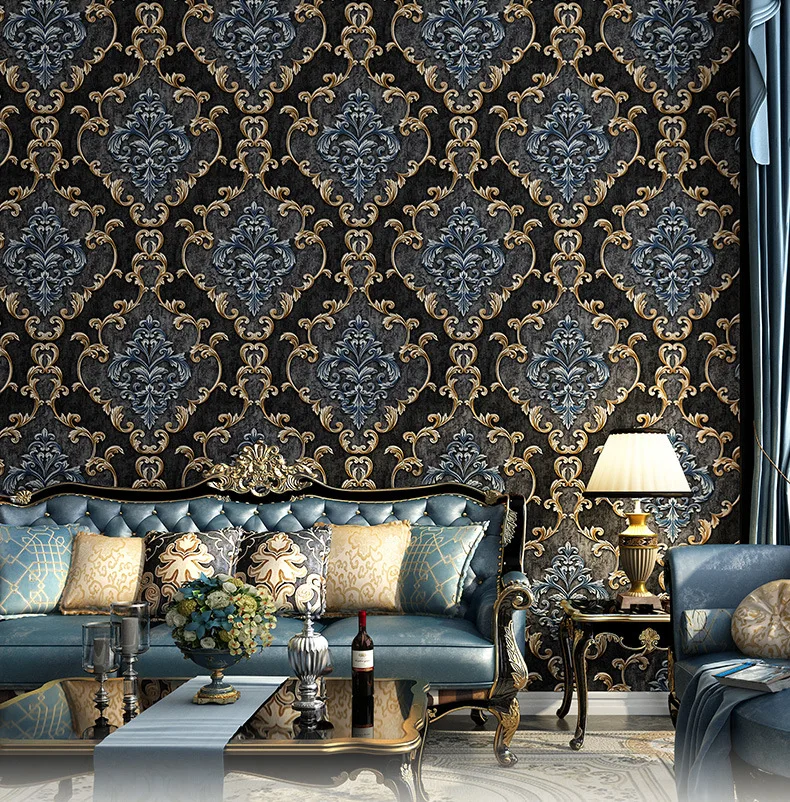 European style 3D stereoscopic living room bedroom background wallpaper home luxury high-end nonwoven Damascus wallpaper.