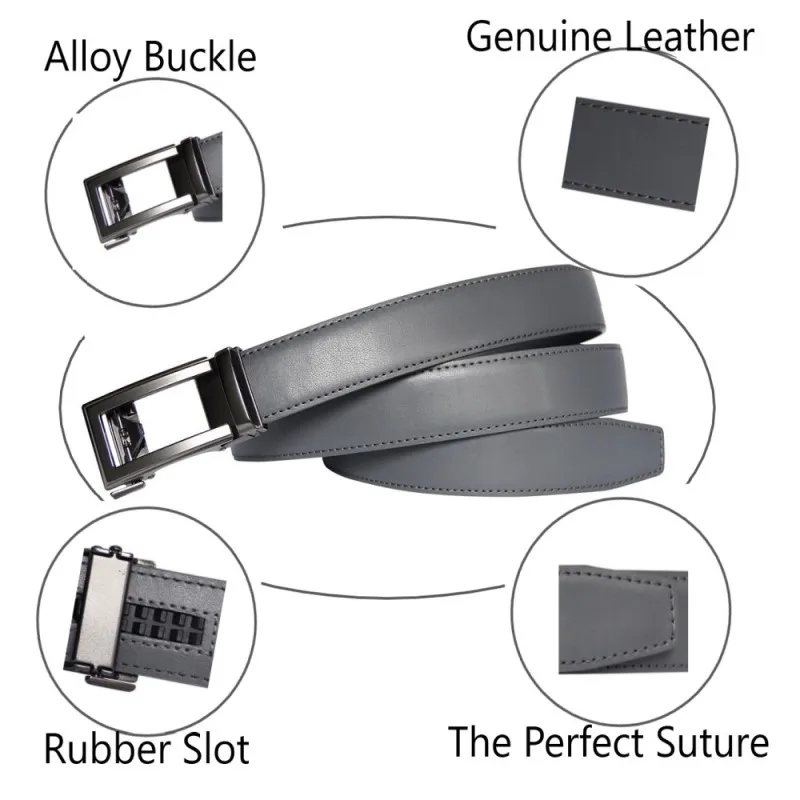 High Quality Cowhide genuine Leather Belt For Men 3.5cm width Mens Automatic Buckle Brand Luxury Grey mens belts