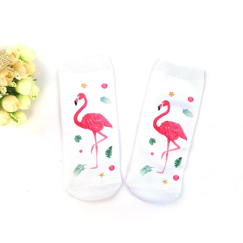 3D Print Casual Socks Flamingo Women Durable Socks Cute Low Cut Ankle Sock Cartoons Casual Type Teenager Socks 1pair=2pcs ms21