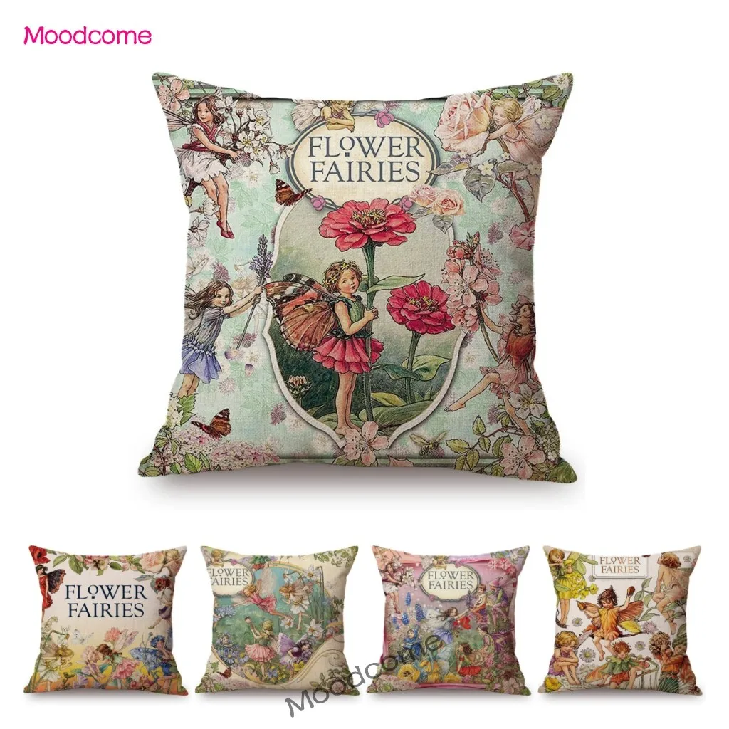 Cute Lovely Princess Girl Room Decoration Art Flower Cartoon Fairy Tale Floral Sofa Throw Pillow Case Children Art Cushion Cover