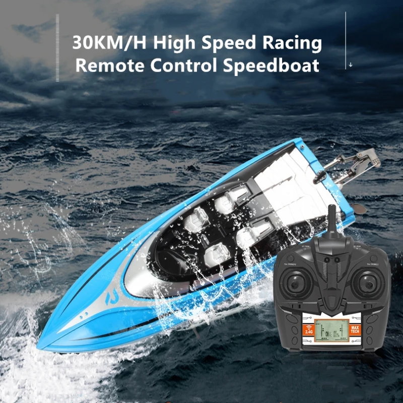 

30KM/H High Speed Racing RC Speedboat Double Layer Waterproof Retreat And Capsize Reset Low Power Prompt Anti-collision RC Boat