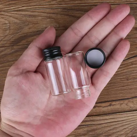 블랙 알루미늄 뚜껑이 있는 유리 항아리, 빈 유리병, 유리 병, 유리 용기, 결혼식 선물, 10ml, 22*50mm, 10 개