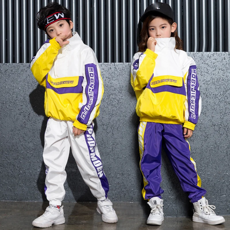 

Children Jazz Performance Costumes Long Sleeved Jacket Cargo Pants Suit Modern Dance Hip Hip Clothing Girls Street Wear DQS7931