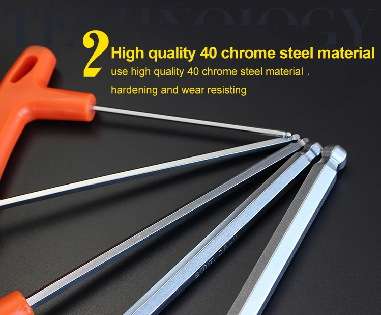 2/2,5/3/4/5/6/8/10mm Flach-/Kugelkopf-Inbusschlüssel Handwerkzeug Universal Schnellwechseladapter Chrom-Vanadium-Stahl Sechskant – Detail 7