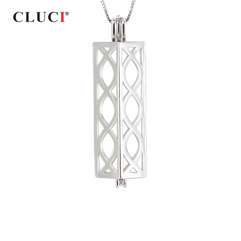 CLUCI 925 Silver Pendant Jewelry Geometric Cuboid Personalized Charms Women Vintage Sterling Silver Jewelry Pearl Locket SC203SB