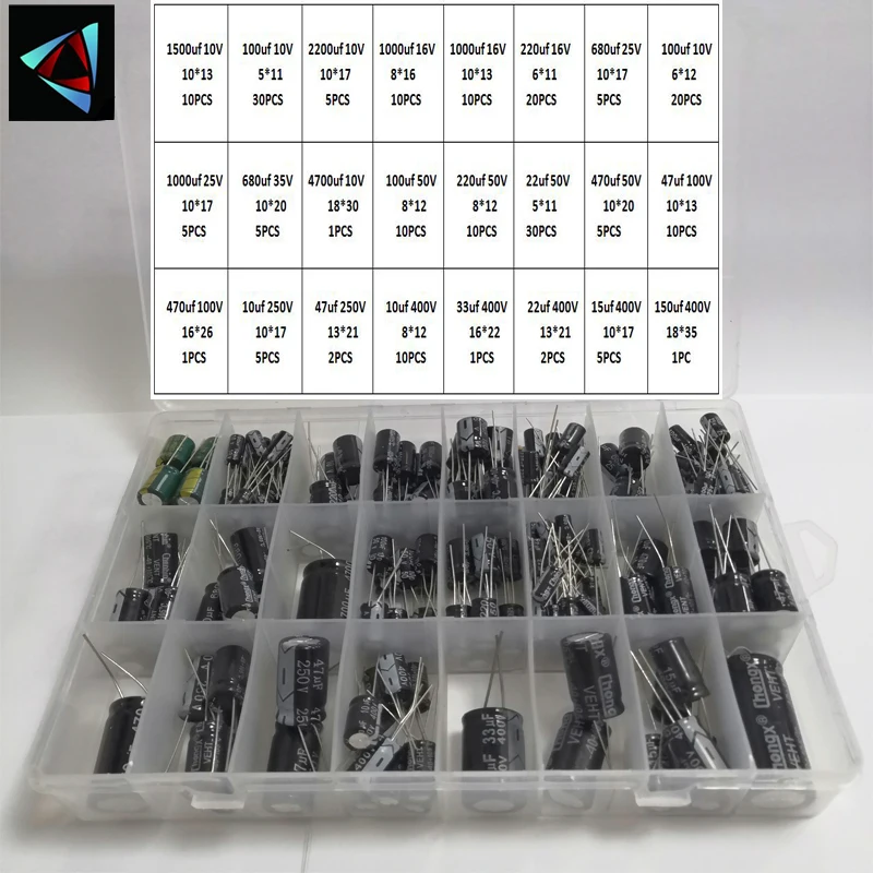 

10V1500UF-400V150UF 213 шт./лот 10 мкФ Ф-1500 мкФ 24 значения алюминиевые электролитические конденсаторы 10-400 в смешанный набор и коробка для хранения