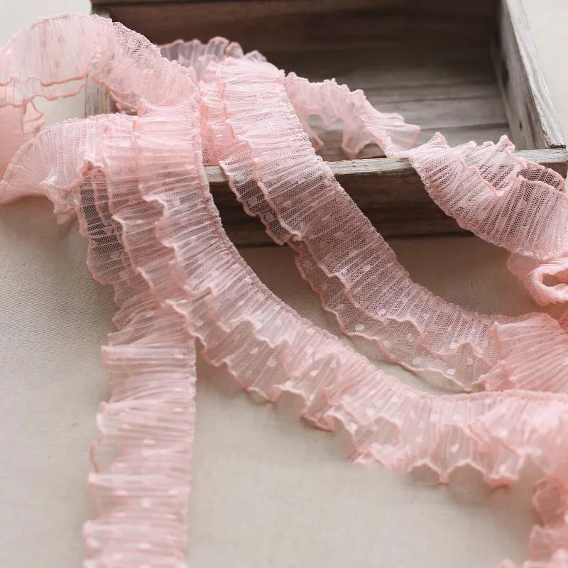 

16 метров плиссированная шифоновая кружевная отделка с рюшами, два слоя розово-белой ленты для вышивки, сделай сам, шторы, шитье одежды, лоскутный декор