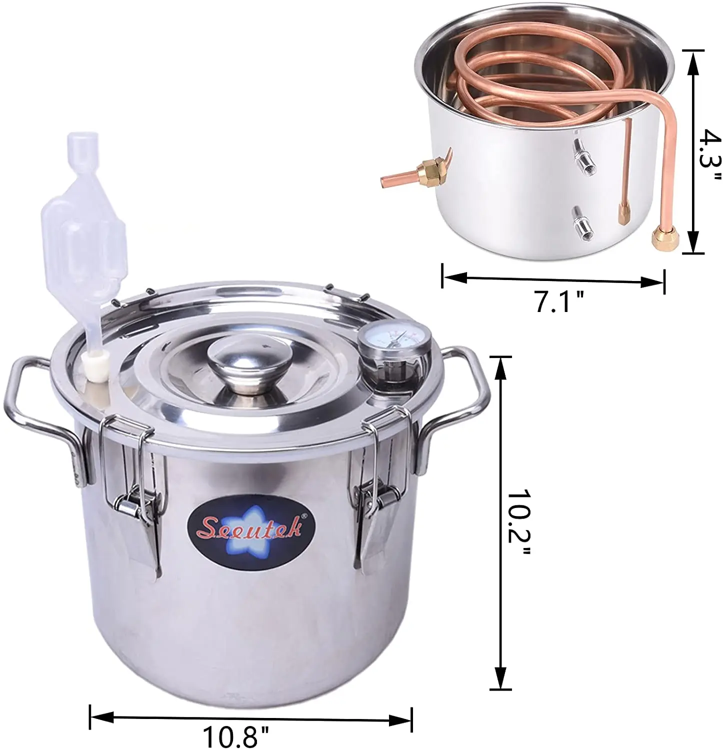 2.5Gal/10L Moonshine  Distiller Spirits Water Alcohol Distiller Copper Tube Home Brew Wine Making Kit Stainless Steel Boiler