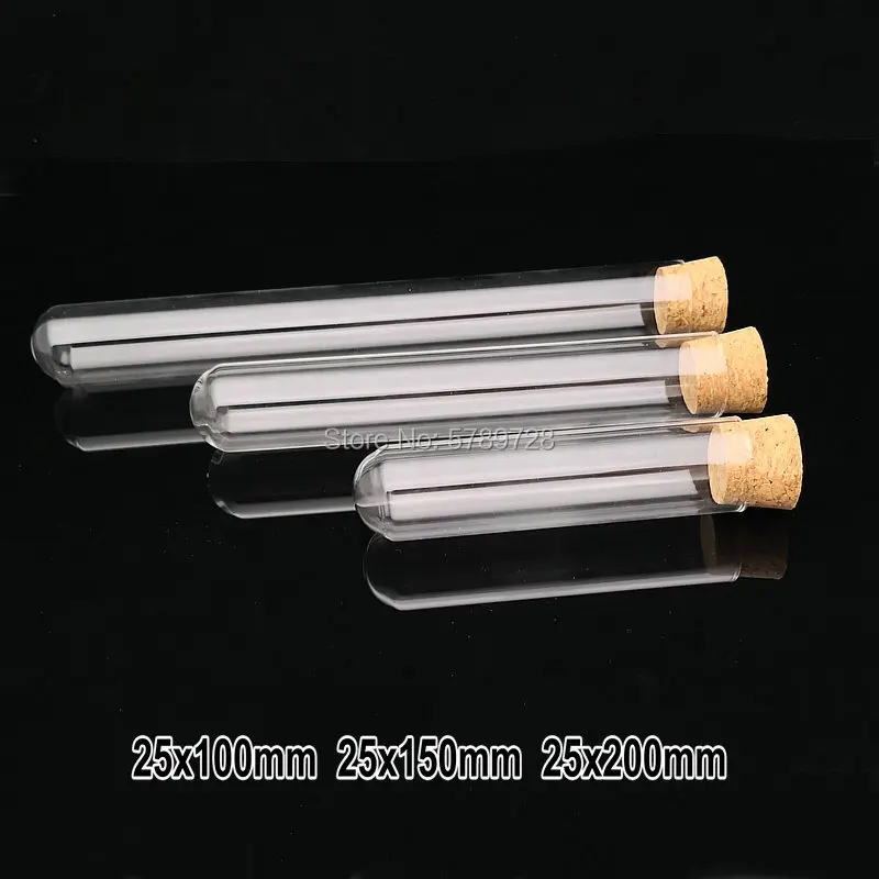 5pcs Outer Diameter 20/25/30mm Transparent Round Bottom Glass Test Tube with Cork Stopper lab Flat - mouth thickened Glass Vial