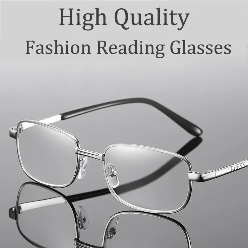 2 stücke Kristall Glas Objektiv Lesebrille Männer Anti-blau Licht Presbyopie Vergrößerungs Anti-Scratch Brillen Dioptrien 1,0-4,0 Silber – Detail 3