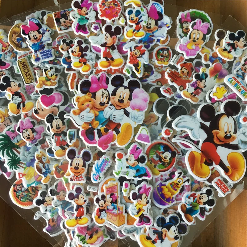 6PCS Disney Mickey Mouse Minnie Bubble Stickers For Kids Cute Anime Stickers Luggage Notebook Scrapbooking Sticker