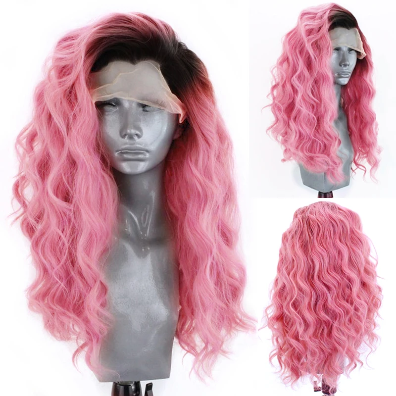 Charisma Lange Golvend Ombre Roze Pruik Synthetische Lace Front Pruik Voor Zwarte Vrouwen Hittebestendige Fijner Haar Cosplay Pruiken