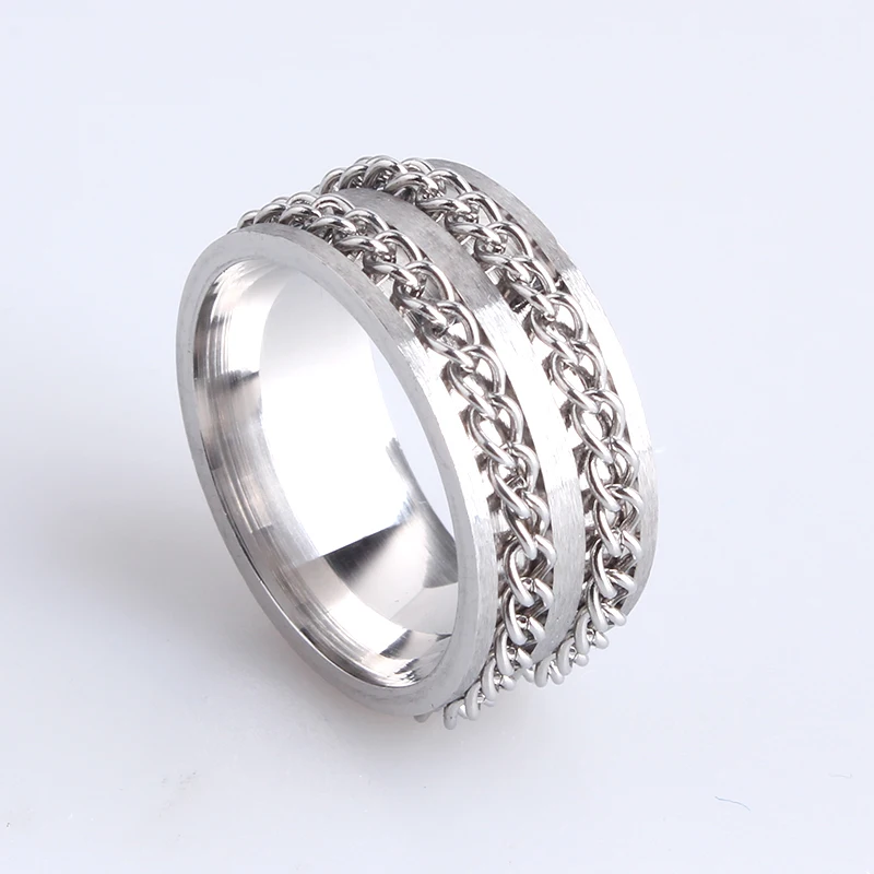 Stainless Steel Rings for Men and Women, 2Rows, Turning Chain, Wedding Party, Valentine Gift, New, 10mm