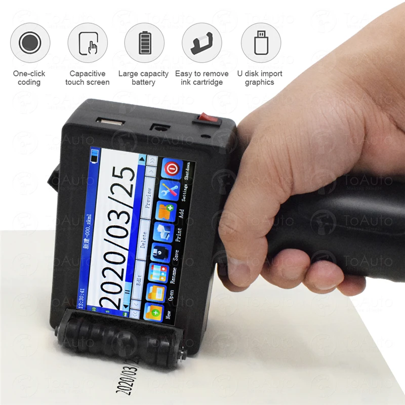 12.7mm Handheld Inkjet Printer 25 Languages 600DPI Lable Printe Mathine Intelligent USB QR Code With Sensor