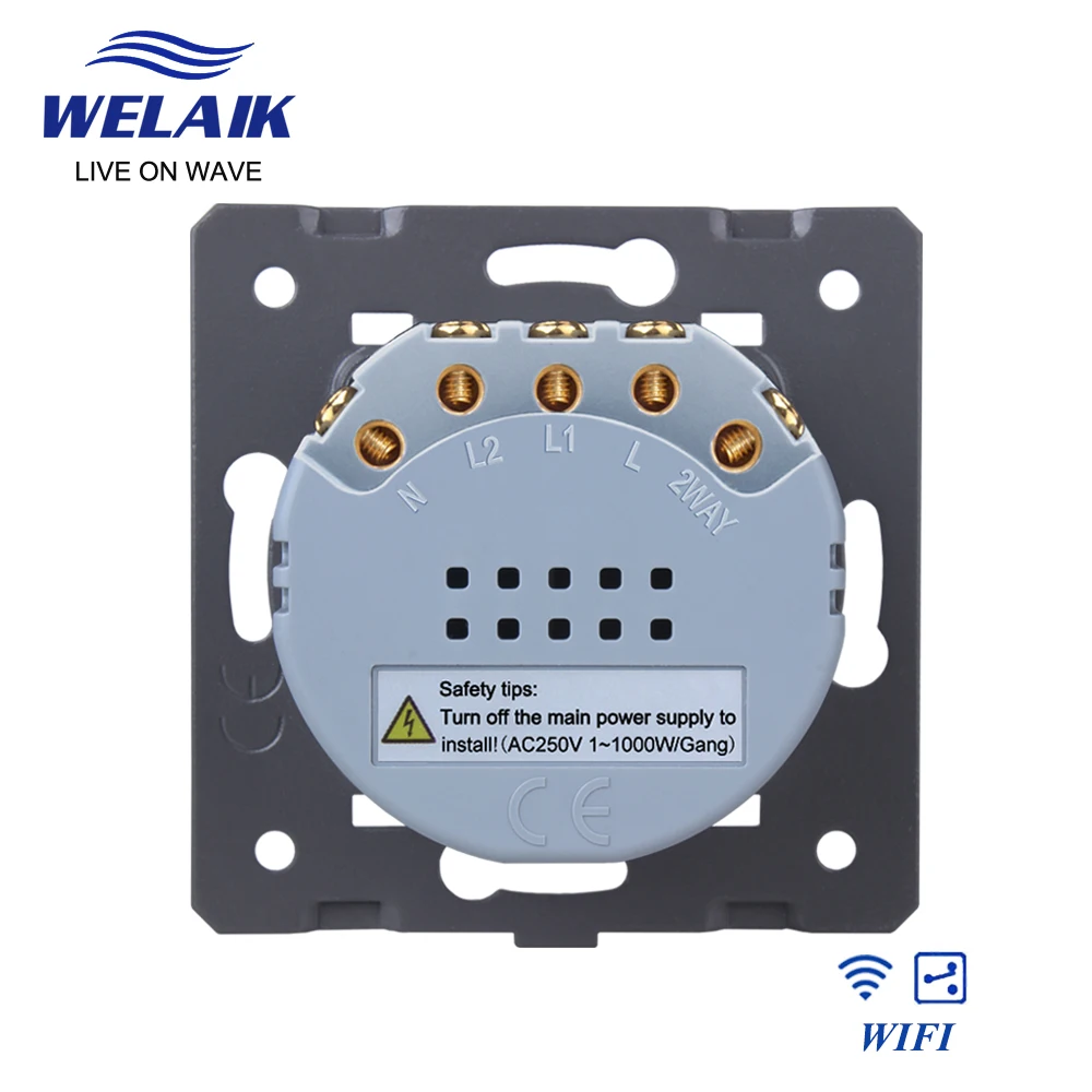 WELAIK UE Tuya WIFI Cruz 2Gang 2Way Escadas Interruptor De Toque De Parede Alexa Google Aisle Através Interruptor De Parede De Luz Intermediária