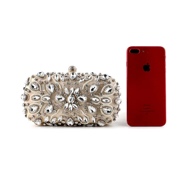 Women\'s Evening Clutch Bag Party Purse Luxury Wedding Clutch For Bridal Exquisite Crystal Ladies Handbag Apricot Silver Wallet