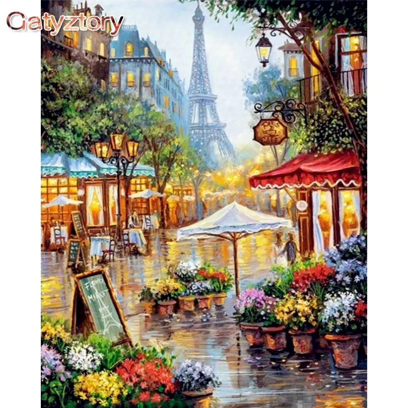 Painting By Numbers Paris Colourful Street Acrylic Paint Picture Frames Wall Photo Frame Decoration Bedroom Adult CAanvas Art