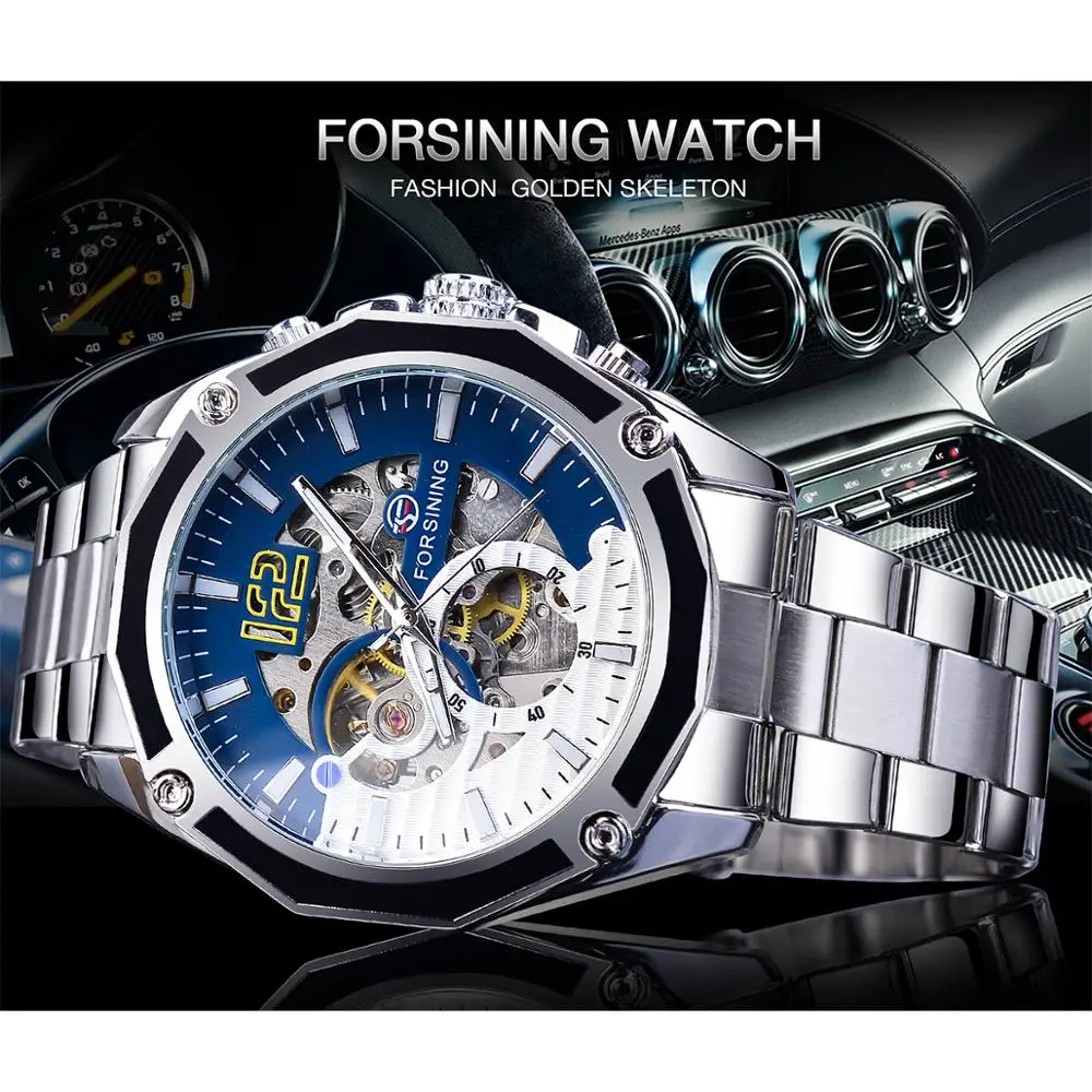 Forsining Mechanical Steampunk Sport Automatic Men Watch Top Brand Luxury Hour Timepieces Transparent Luminours Hand Male Clock