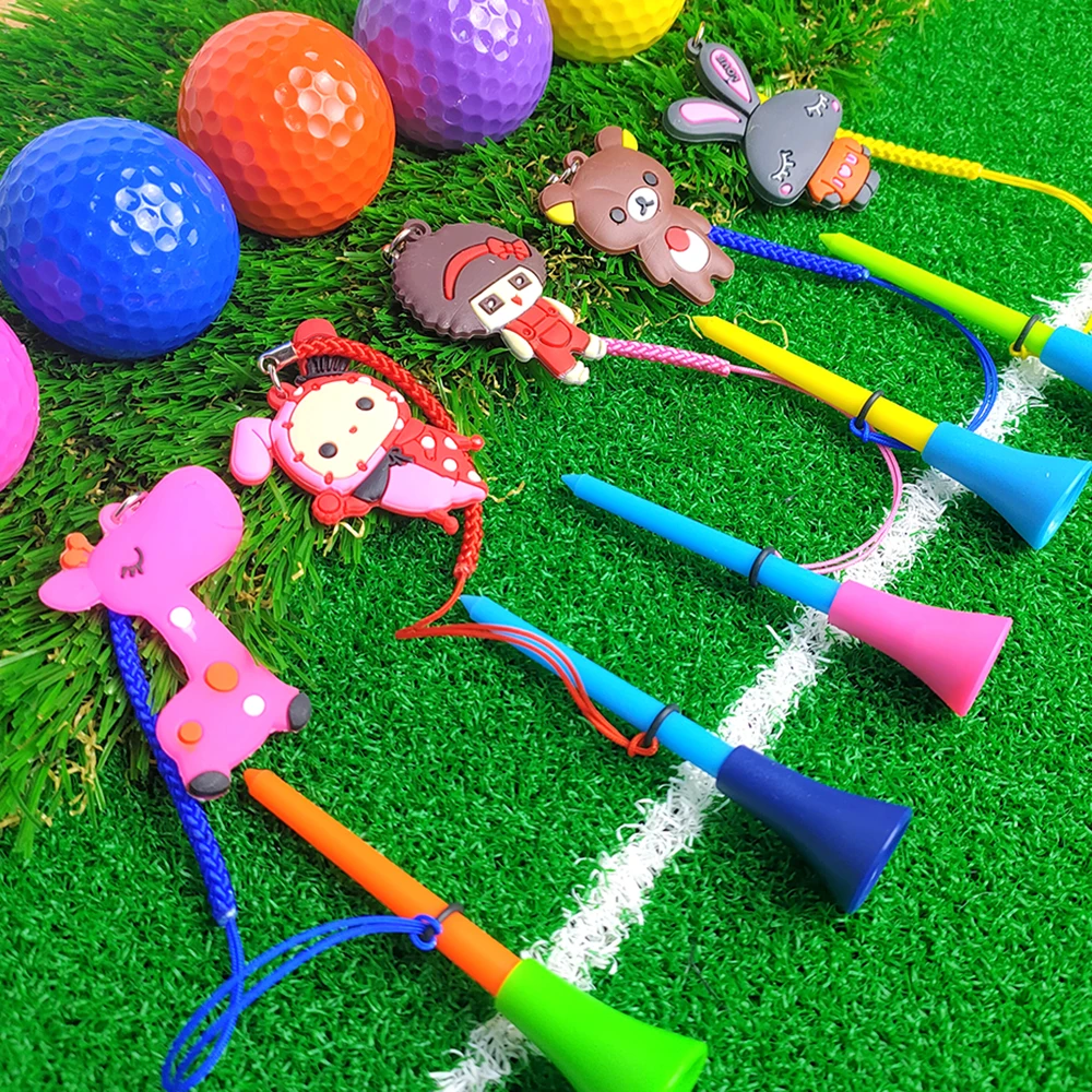 10Pcs Golf Rubber Tees With Handmade Different Cartoon Pattern Rope Prevent loss Golf Ball Holder Braided Rope Golf Accessories