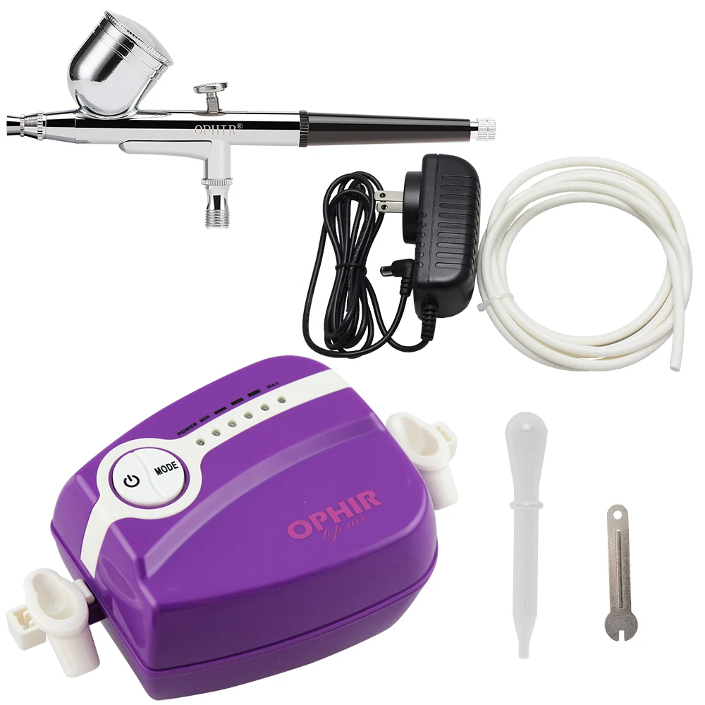 OPHIR 0.3mm Dual Action Airbrush Kit with 5-Speed Adjustable Air Compressor for Cake Decorating Airbrushing Hobby _AC094W+AC004