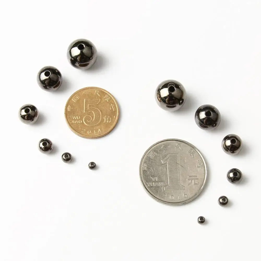 Cuentas espaciadoras de bolas lisas para la fabricación de joyas, abalorios chapados en Metal de 30-500 piezas, 3, 4, 5, 6, 8, 10, 12mm, negro, CCB