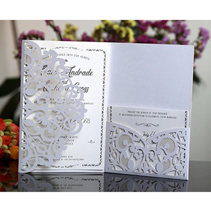 50pcs Elegant Laser Cut Wedding Invitation Card Customize Business With RSVP Card Greeting Cards Wedding Decor Party Supplies