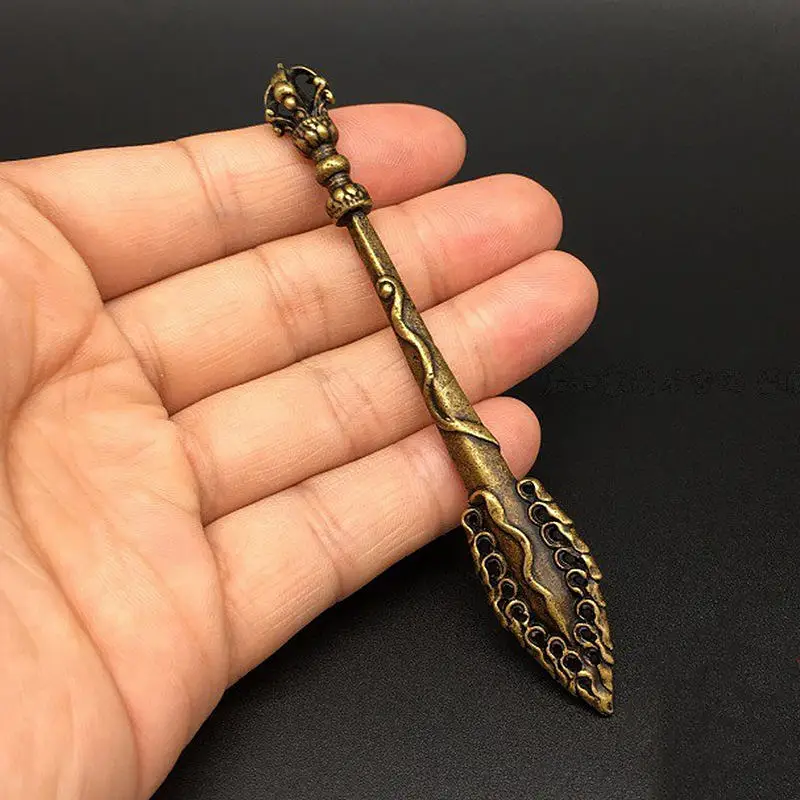 107Mm Curio China Bronze Nepal Vajra Exquisite Buddhism Manjuist Wisdom Sword Glaive Pendant Statues for Decoration Collection