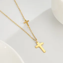 Cazador Jesus Religious Jewelry Double Cross Choker Necklaces Stainless Steel Gold Color Chain Necklaces for Women Girls 2024