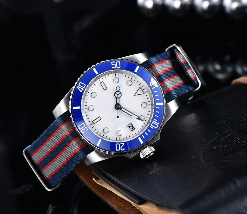 

Watch self-winding white sterile dial ceramic rotating bezel nylon hand strap