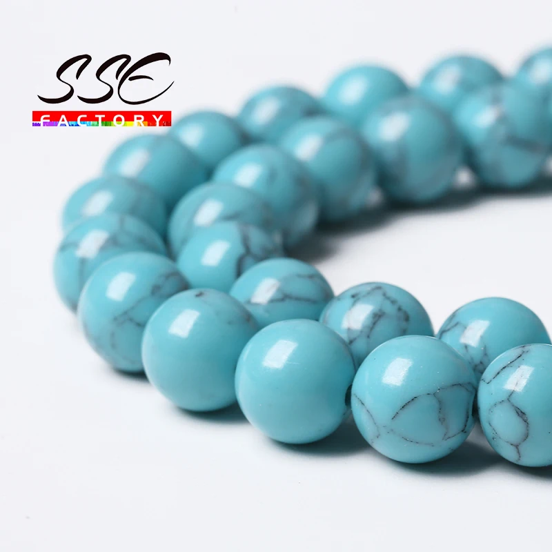 

Wholesale Natural Stone Lake blue Turquoises Round Loose Beads 15" Strand 4 6 8 10 12 MM For Jewelry Making DIY Charm Bracelet