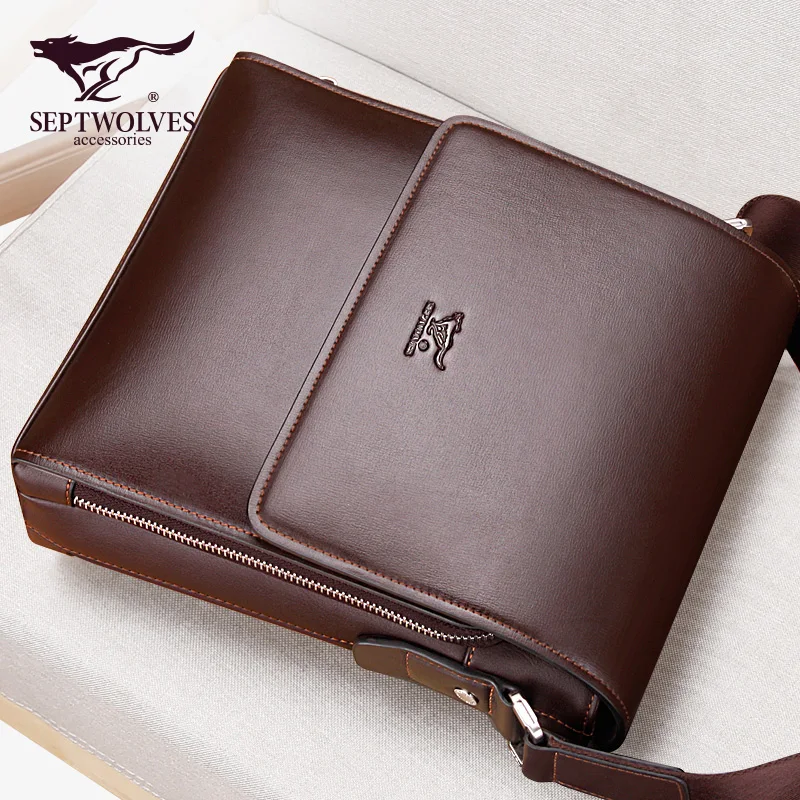 Septwolves Fashion Men Bag Split Leather Male Handbag Shoulder Bags Business Men Messenger Bags Brand