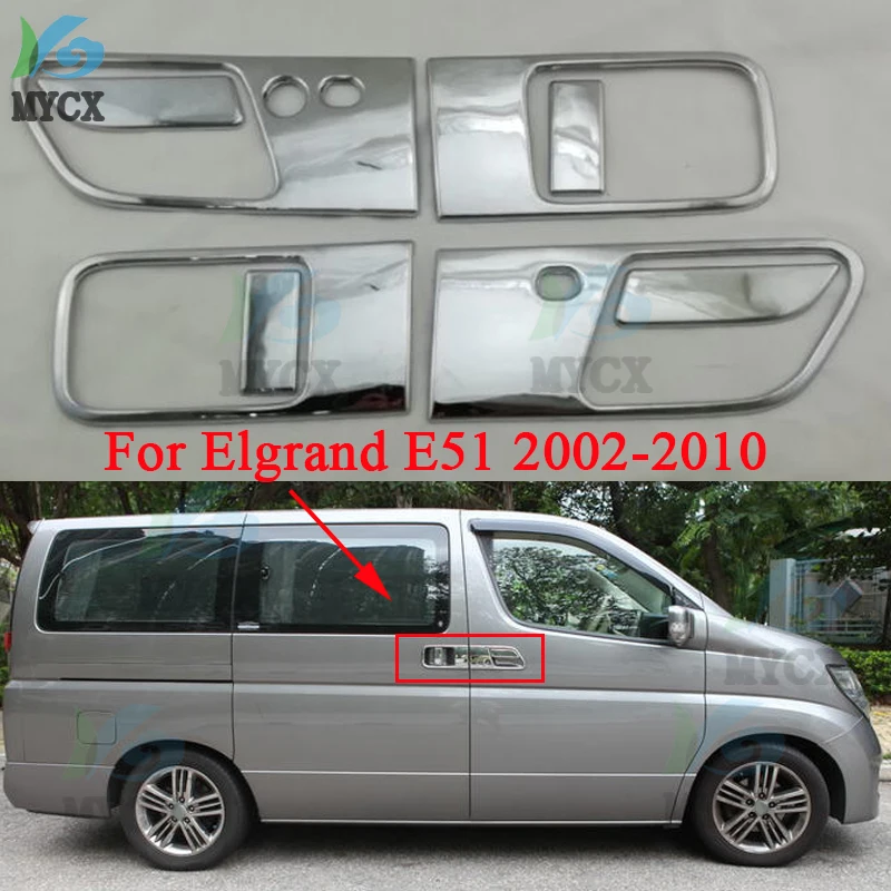 For Nissan Elgrand E51 20022003 2004 2005-2010 8PCS ABS Chrome Plated Door Handle Bowl Covers Trim Car Accessories