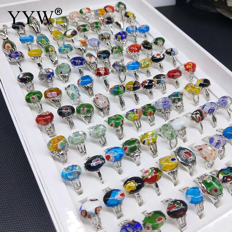 100pcs/Box Natural Stone Finger Rings Unisex Mixed Style Women Men'S Fashion Party Rings Jewelry For Christmas GiftUS 5-10 Size