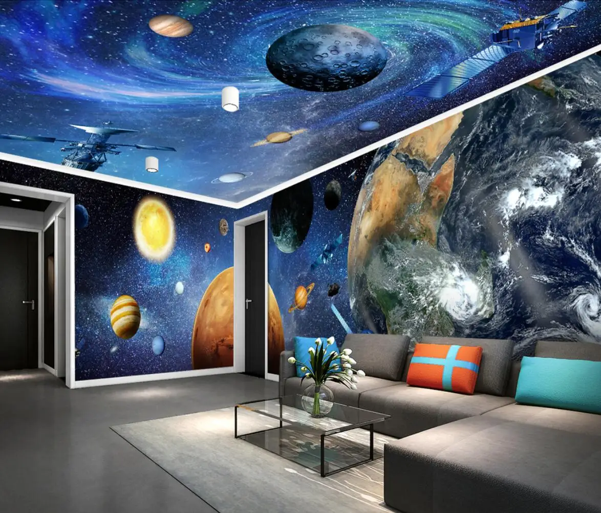 

beibehang Custom mural wallpapers for living room TV background wall painting Universe galaxy earth photo 3d wallpaper for walls