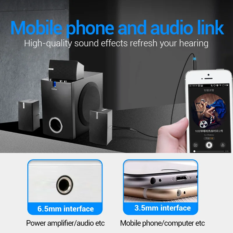 Vention 3.5มม.ถึง6.5มม.แจ็คสายสัญญาณเสียงคู่6.35มม.1/4 "แจ็คสเตอริโอ1/8" 3.5มม.สายแจ็คAux