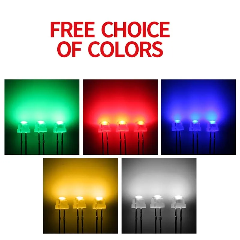 1000PCS 5mm straw hat fog short leg edge white red blue green yellow light-emitting diode LED