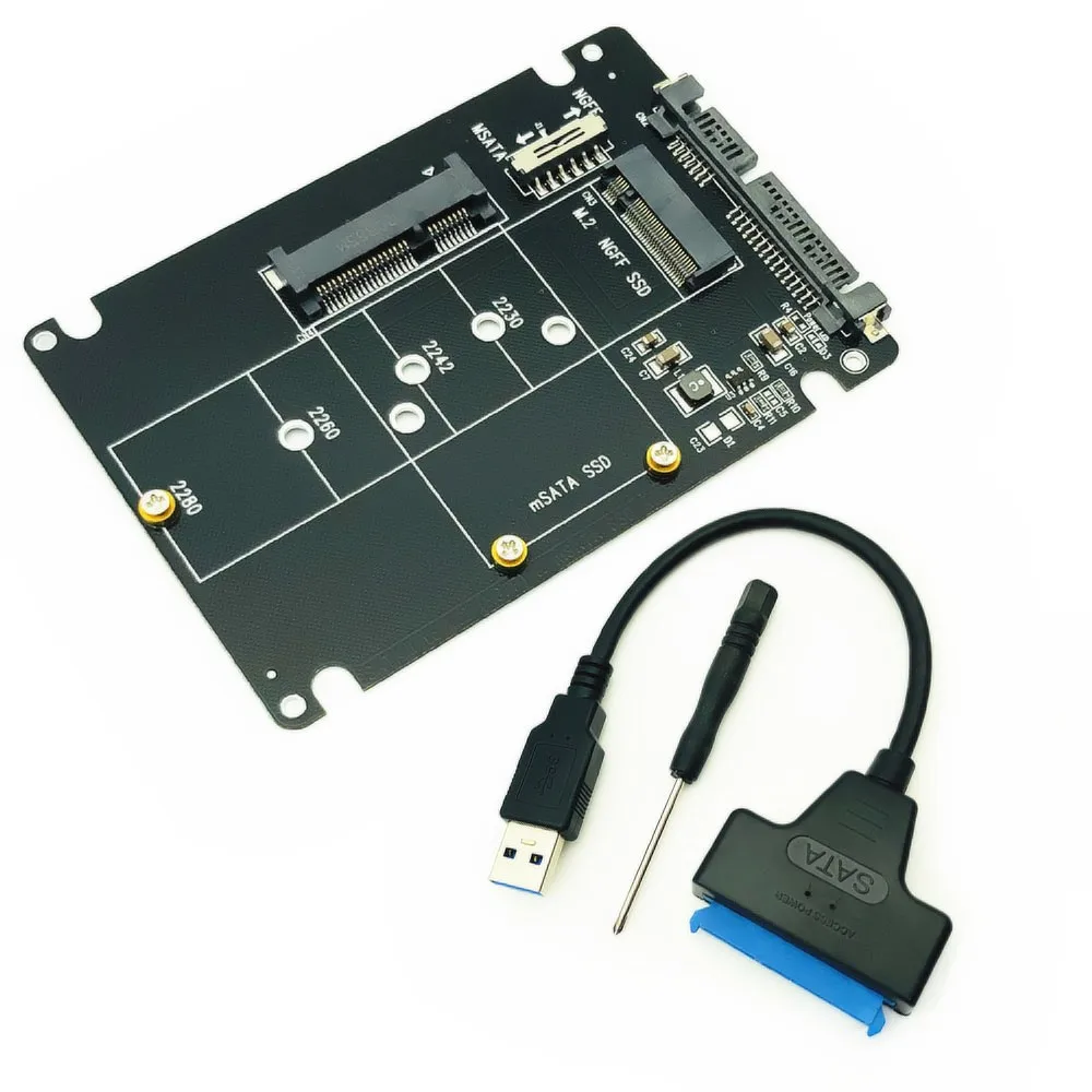 mSATA to SATA Adapter B Key m.2 SATA SSD to SATA Adapter Card mSATA m.2 NGFF to USB Converter for mSATA+M.2 2 in 1 SSD HDD Riser