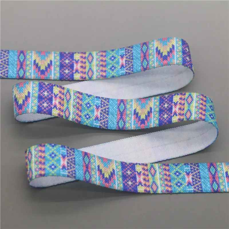 DHK 5/8'' 10yards aztec tribal printed Fold Elastic FOE stretch ribbon hairbow headwear headband DIY OEM B1841