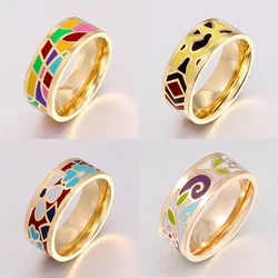 New Brand Exclusive Beautiful Geometry Color Vintage Enamel  0.8cm Width Gold Rings for Women Ethnic Jewelry Promotions