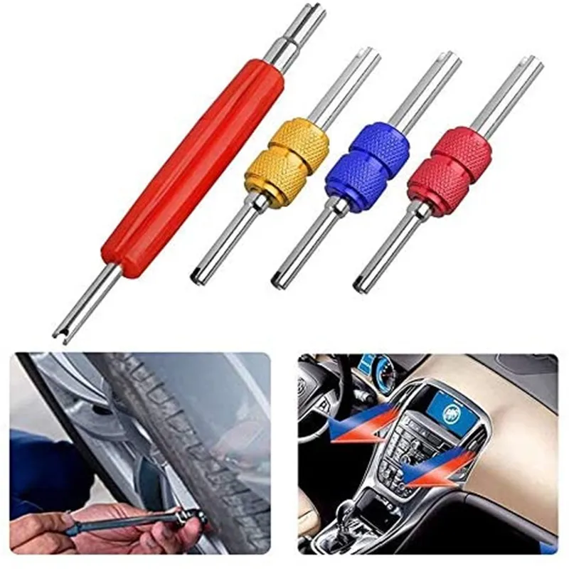 4pcs Valve Core Wrench Remover Air Conditioner Schrader Valve Stem Removal Tool For Car Dual Head Tire Repair Tools