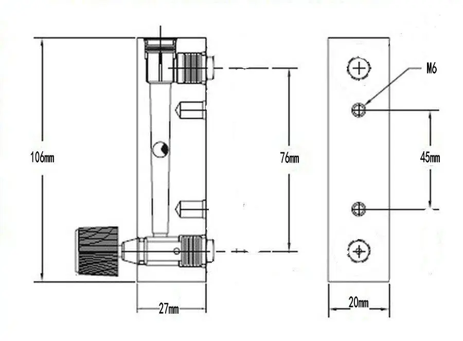 New 25-600ml/min 0.1-2L/min Push In Fit 6mm OD Tube Acrylic LZM-6T Panel CO2 Gas Rotameter With Valve