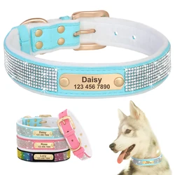 Personalized Dog Collar Crystal Rhinestone Dog Collars Anti-lost Soft Padded ID Collar Free Engraved For Small Medium Large Dogs