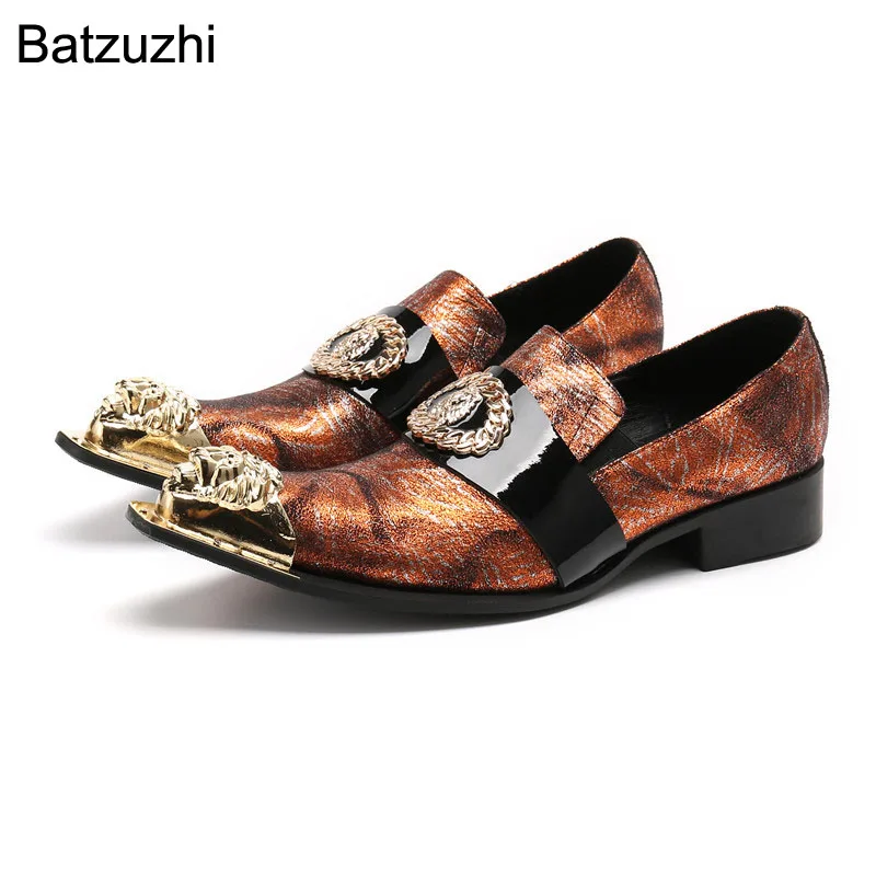 

Batzuzhi Luxury Rock Men's Shoes Pointed Metal Toe Leather Dress Shoes Men Fashion Party & Wedding Shoes Chaussures Hommes,6-12