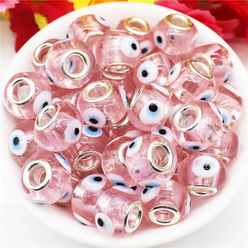 10Pcs Color Eye Bead Big Hole Murano Charms Lampwork Glass European Spacer Beads Fit Original Pandora Bracelet Bangle Jewelry